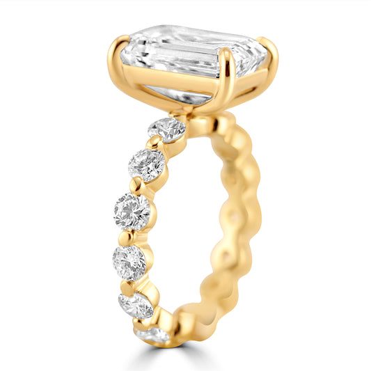 14k Yellow Gold 4.00ct Lab Grown Emerald Diamond Band Engagement Ring