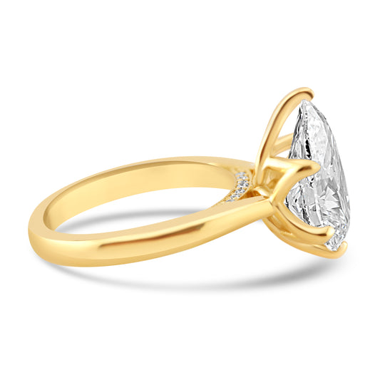 14k Yellow Gold 3.70ct Lab Grown Pear Diamond Solitaire Engagement Ring