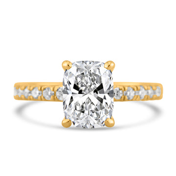 14k Yellow Gold 1.80ct Lab Grown Elongated Cushion Diamond Band Engagement Ring