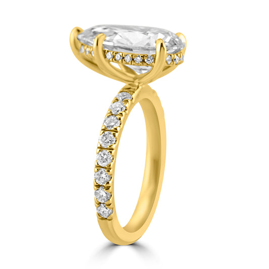 14k Yellow Gold 4.00ct Lab Grown Pear Diamond Invisible Halo Engagement Ring