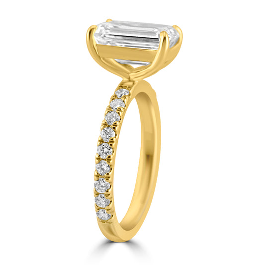 14k Yellow Gold 3.70ct Lab Grown Emerald Diamond Band Engagement Ring