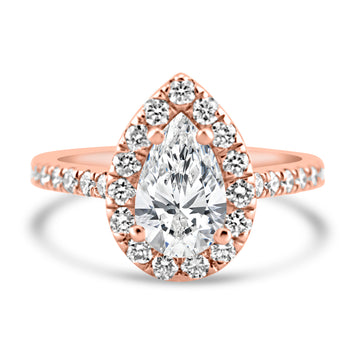 14k Rose Gold 1.10ct Lab Grown Pear Diamond Halo Engagement Ring