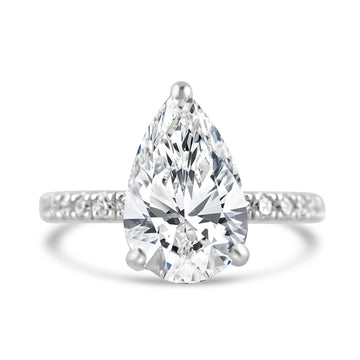 14k White Gold 2.50ct Lab Grown Pear Diamond Band Engagement Ring