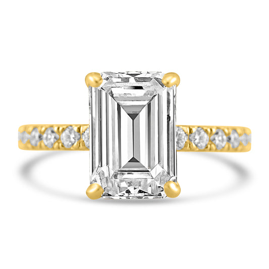 14k Yellow Gold 3.70ct Lab Grown Emerald Diamond Band Engagement Ring