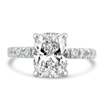 14k White Gold 2.50ct Lab Grown Elongated Cushion Diamond Band Engagement Ring