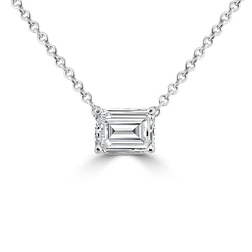 14k White Gold 1.50ct Lab Grown Emerald Diamond Solitaire Necklace
