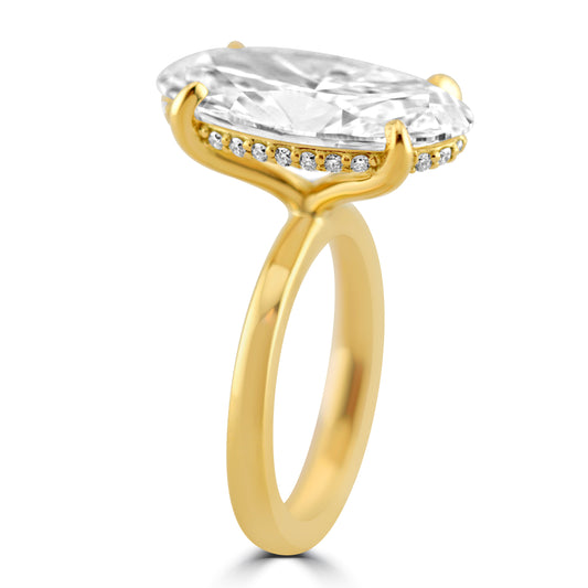 18k Yellow Gold 7.00ct Lab Grown Moval Diamond Invisible Halo Solitaire Engagement Ring