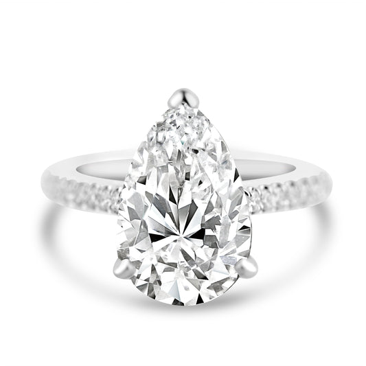 14k White Gold 3.50ct Lab Grown Pear Diamond Invisible Halo Engagement Ring