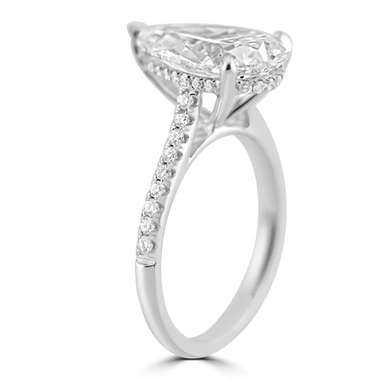 14k White Gold 3.50ct Lab Grown Pear Diamond Invisible Halo Engagement Ring