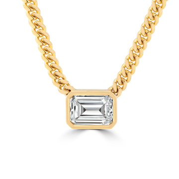 14k Yellow Gold 3.00ct Lab Grown Emerald Diamond Bezel Cuban Link Necklace