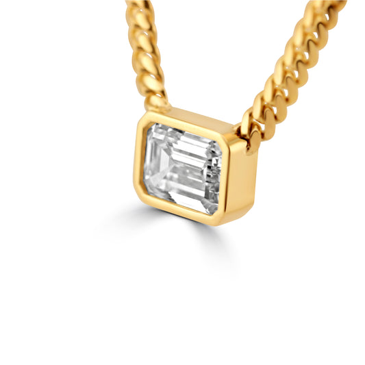 14k Yellow Gold 3.00ct Lab Grown Emerald Diamond Bezel Cuban Link Necklace