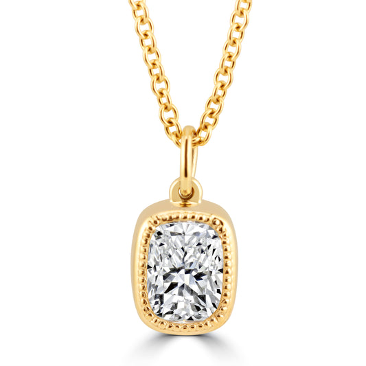 14k Yellow Gold 2.00ct Lab Grown Cushion Diamond Bezel Necklace