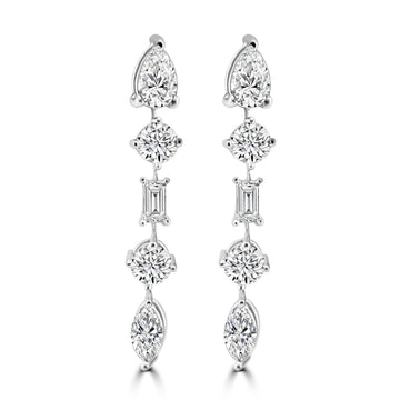 14k White Gold Lab Grown Multi Shape Diamond Drop Earrings 2.70ctw