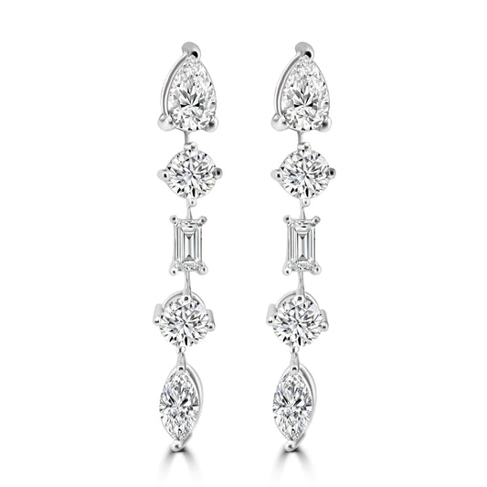 14k White Gold Lab Grown Multi Shape Diamond Drop Earrings 2.70ctw