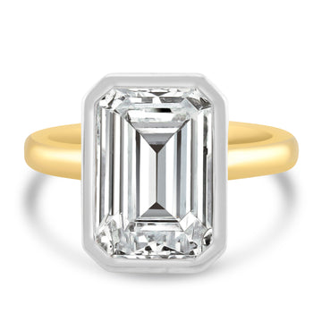 14k Yellow Gold 4.50ct Lab Grown Emerald Diamond Bezel Engagement Ring