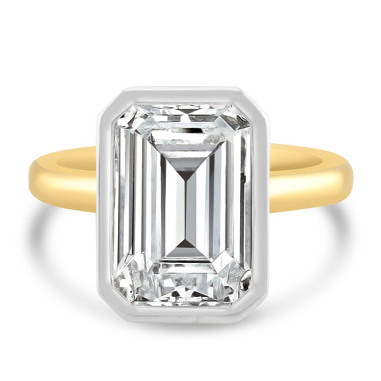 14k Yellow Gold 4.50ct Lab Grown Emerald Diamond Bezel Engagement Ring