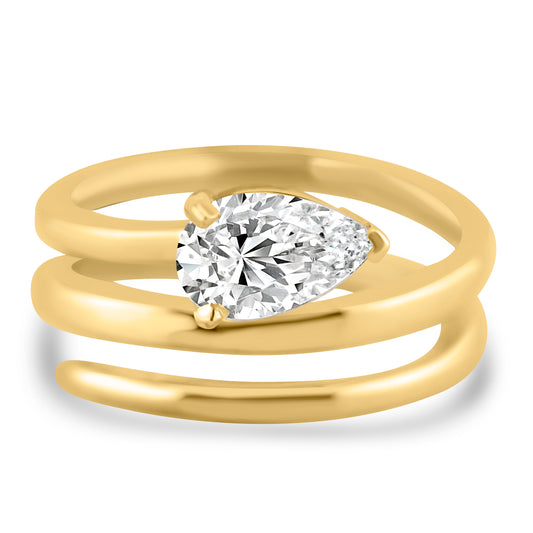 14k Yellow Gold Lab Grown Pear Diamond Wrap Ring 1.00ctw