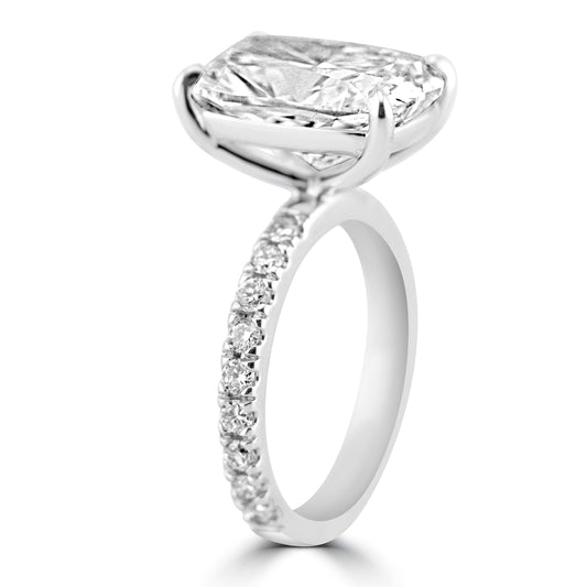 14k White Gold 5.00ct Lab Grown Elongated Cushion Diamond Band Engagement Ring