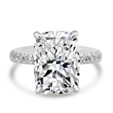 14k White Gold 5.00ct Lab Grown Elongated Cushion Diamond Band Engagement Ring