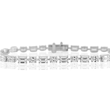 14k White Gold Lab Grown Multi Shape Emerald & Oval Diamond Tennis Bracelet 9.00ctw