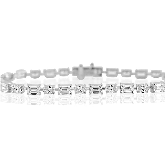 14k White Gold Lab Grown Multi Shape Emerald & Oval Diamond Tennis Bracelet 9.00ctw