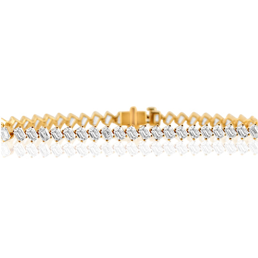 14k Yellow Gold Lab Grown Emerald Diamond Tennis Bracelet 10.00ctw