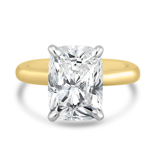 14k Yellow Gold 4.50ct Lab Grown Elongated Cushion Diamond Solitaire Engagement Ring