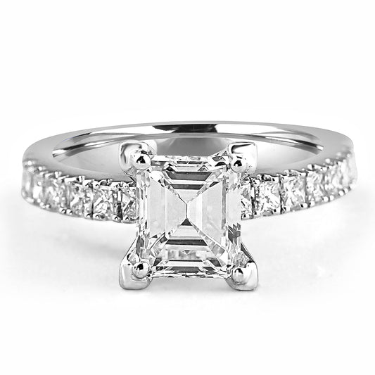 14k White Gold 2.00ct Emerald Diamond Band Engagement Ring