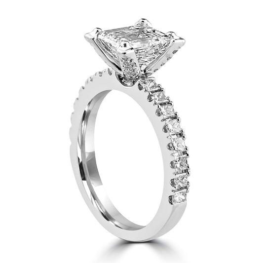 14k White Gold 2.00ct Emerald Diamond Band Engagement Ring