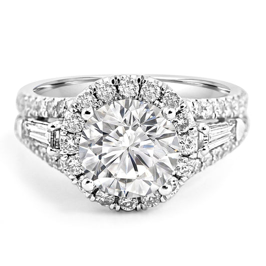 14k White Gold 2.00ct Round Diamond Halo Engagement Ring