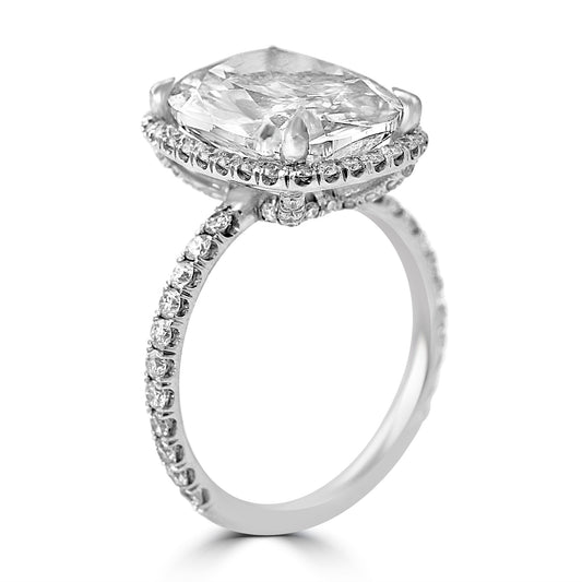 14k White Gold 4.50ct Lab Grown Elongated Cushion Diamond Halo Engagement Ring