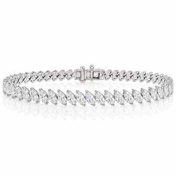 14k White Gold Lab Grown Marquise Diamond Slanted Tennis Bracelet 7.25ctw
