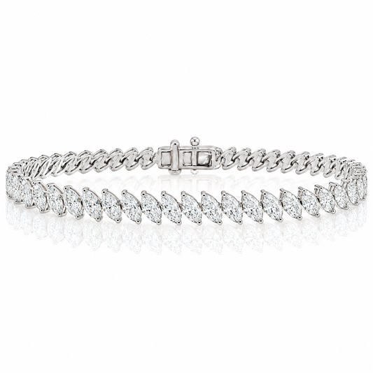 14k White Gold Lab Grown Marquise Diamond Slanted Tennis Bracelet 7.25ctw