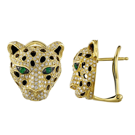 14k Yellow Gold Panther Diamond Earrings