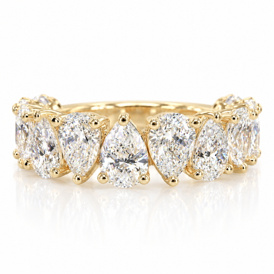 14k Yellow Gold Lab Grown Alternating Pear Diamond Half Eternity Band 2.20ctw