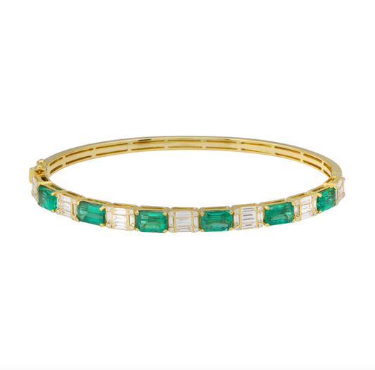 14k Yellow Gold Alternating Emerald & Diamond Bangle