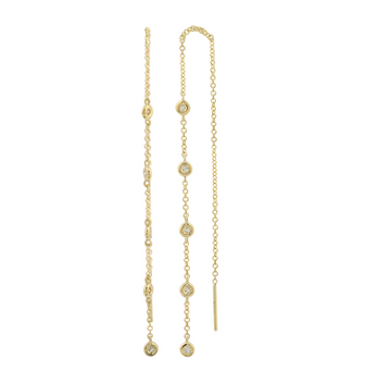 14k Yellow Gold Diamond Bezel Chain Threader Earrings