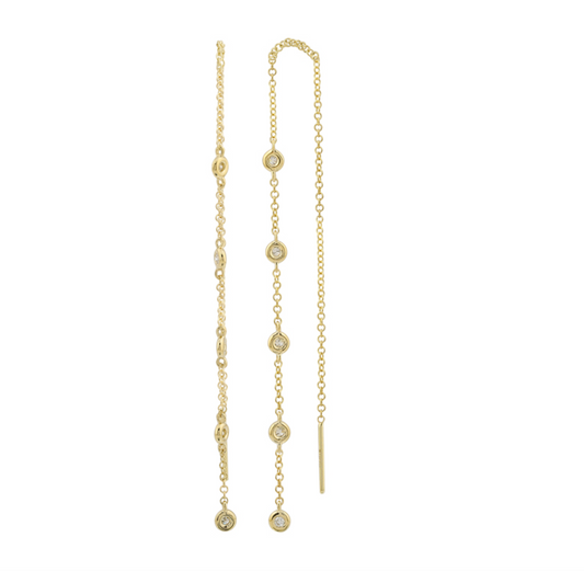 14k Yellow Gold Diamond Bezel Chain Threader Earrings