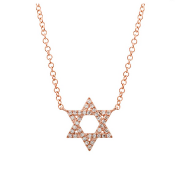 14k White Gold Star of David Diamond Necklace 10mm