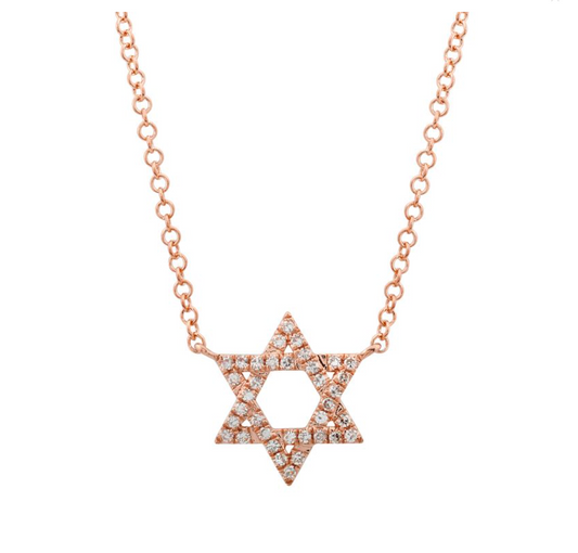 14k White Gold Star of David Diamond Necklace 10mm