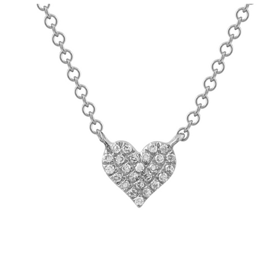 14k White Gold Diamond Heart Necklace 5mm