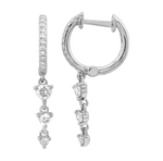 14k White Gold Dangling Diamonds Huggie Earrings .30ctw