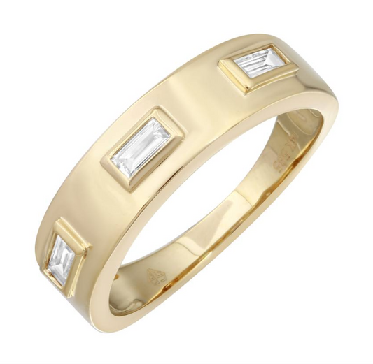 14k Yellow Gold Baguette Inlay Diamond Ring