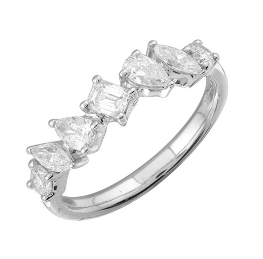 18k White Gold Multi Shape Diamond Ring .90ctw