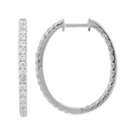 14k White Gold 24mm Oval Inside Out Diamond Hoop Earrings 1.10ctw