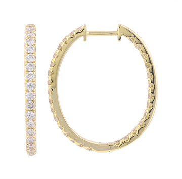 14k Yellow Gold Inside Out Diamond Oval Hoop Earrings 24mm