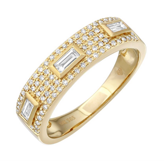 14k Yellow Gold Baguette Diamond Bezel Pave Ring