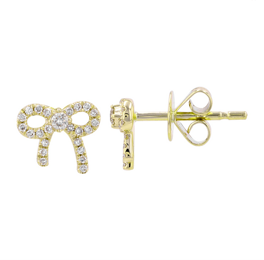 14k Yellow Gold Bow Diamond Stud Earrings