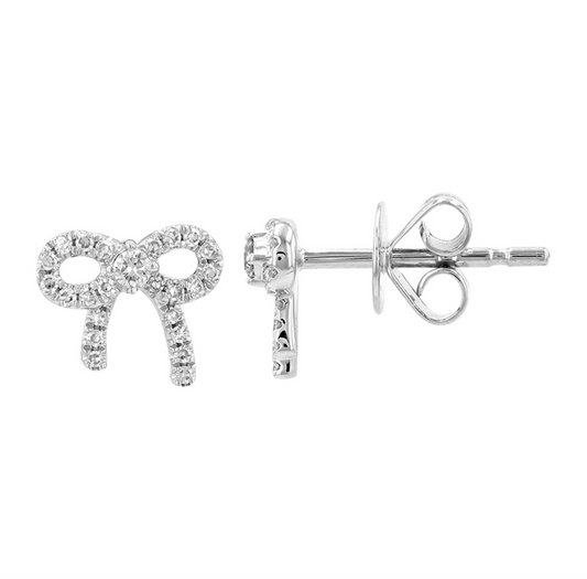 14k White Gold Bow Diamond Stud Earrings