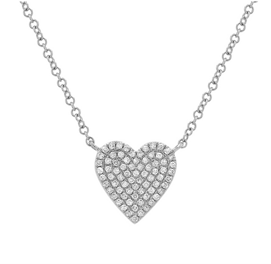 14k White Gold Diamond Heart Necklace 10mm